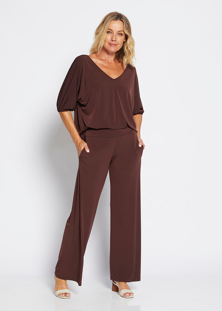 Philosophy Australia Paltrow jersey wide leg pant - chocolate, made in Australia