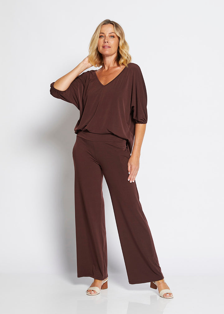 Philosophy Australia Paltrow jersey wide leg pant - chocolate, made in Australia