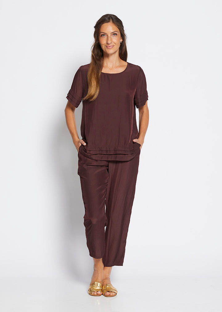 Philosophy Australia Norah Lustre tapered pant - chocolate, made in Australia