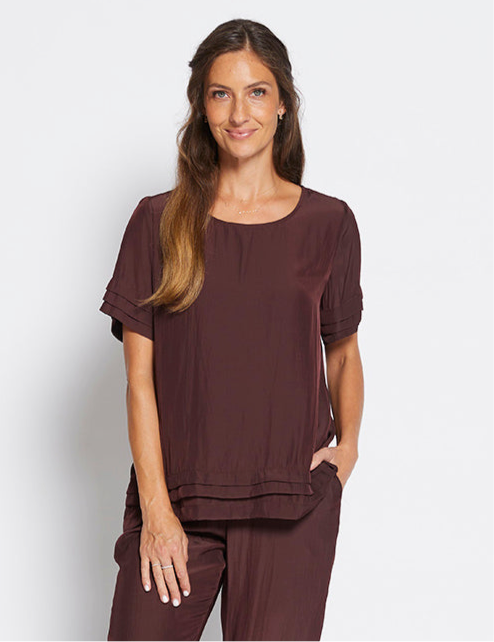 Philosophy Australia Pleat Lustre tee top - chocolate, made in Australia