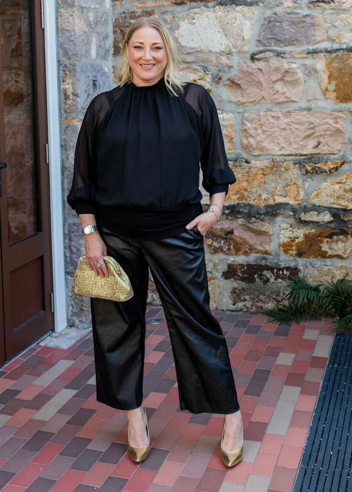 Stride coated Bengaline culotte pant in Black