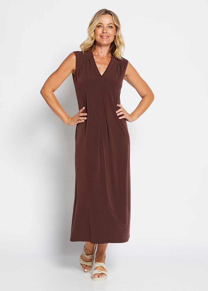 Philosophy Australia Divine jersey V neck maxi dress - chocolate, made in Australia