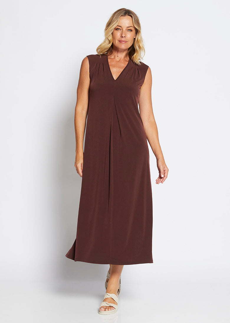 Philosophy Australia Divine jersey V neck maxi dress - chocolate, made in Australia