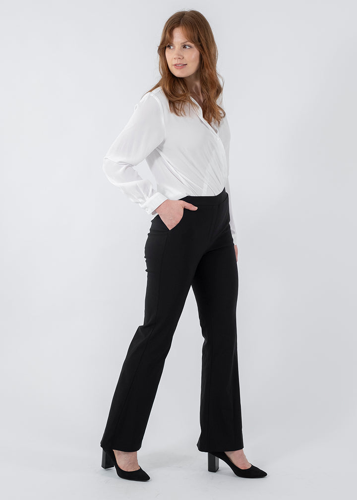 Bootie Bengaline Women's full length Kick-flare pants in black.