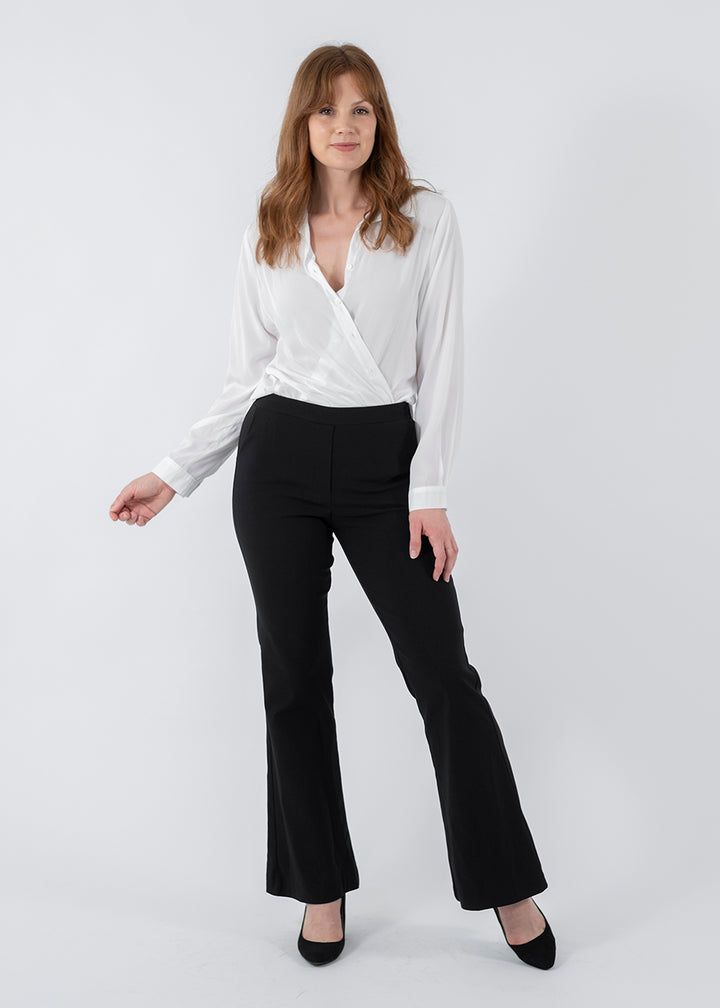 Bootie Bengaline Women's full length Kick-flare pants in black.