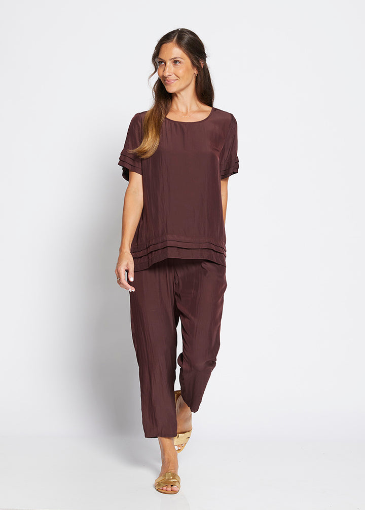 Philosophy Australia Pleat Lustre tee top - chocolate, made in Australia