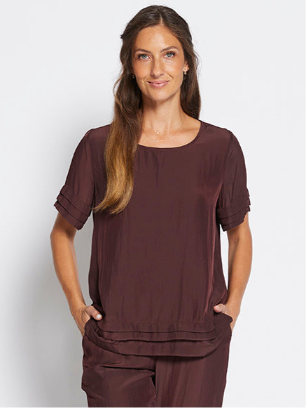 Philosophy Australia Pleat Lustre tee top - chocolate, made in Australia