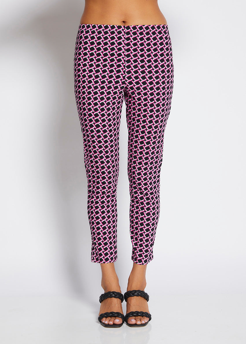 Easy printed bengaline 7/8 pant in Pink Lattice