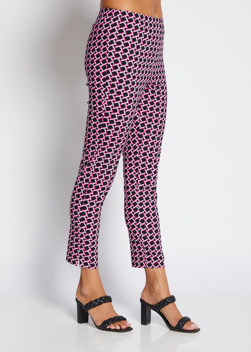 Easy printed bengaline 7/8 pant in Pink Lattice