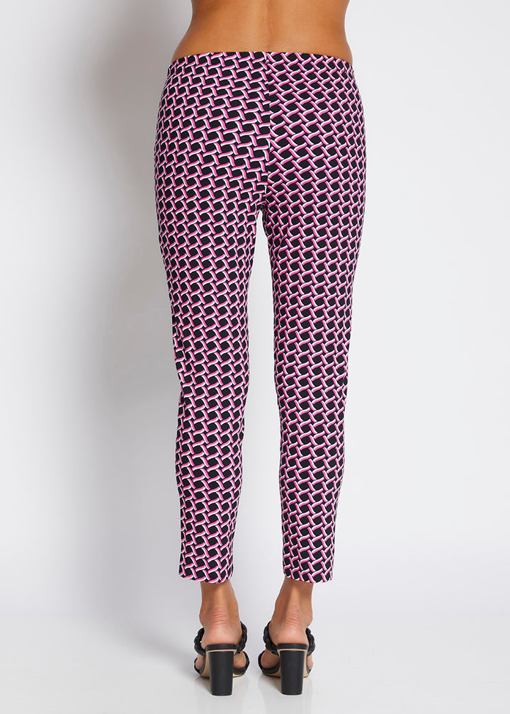 Easy printed bengaline 7/8 pant in Pink Lattice