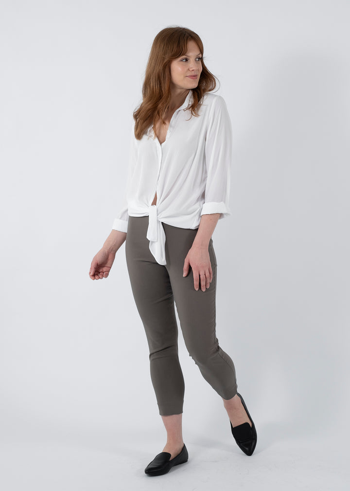 Everyday Miracle Bengaline Women's 7/8th length slim-cut pants in bark neutral.