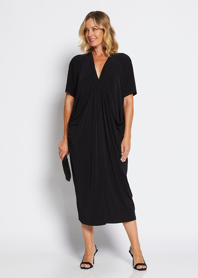 Farrah jersey gathered dress in Black