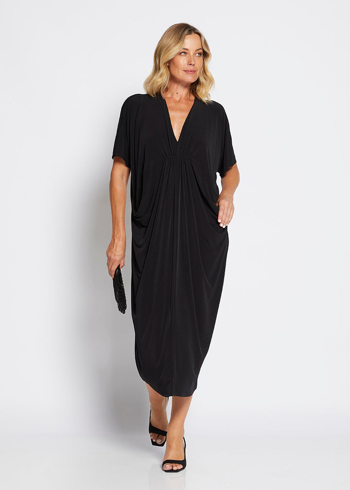 Farrah jersey gathered dress in Black