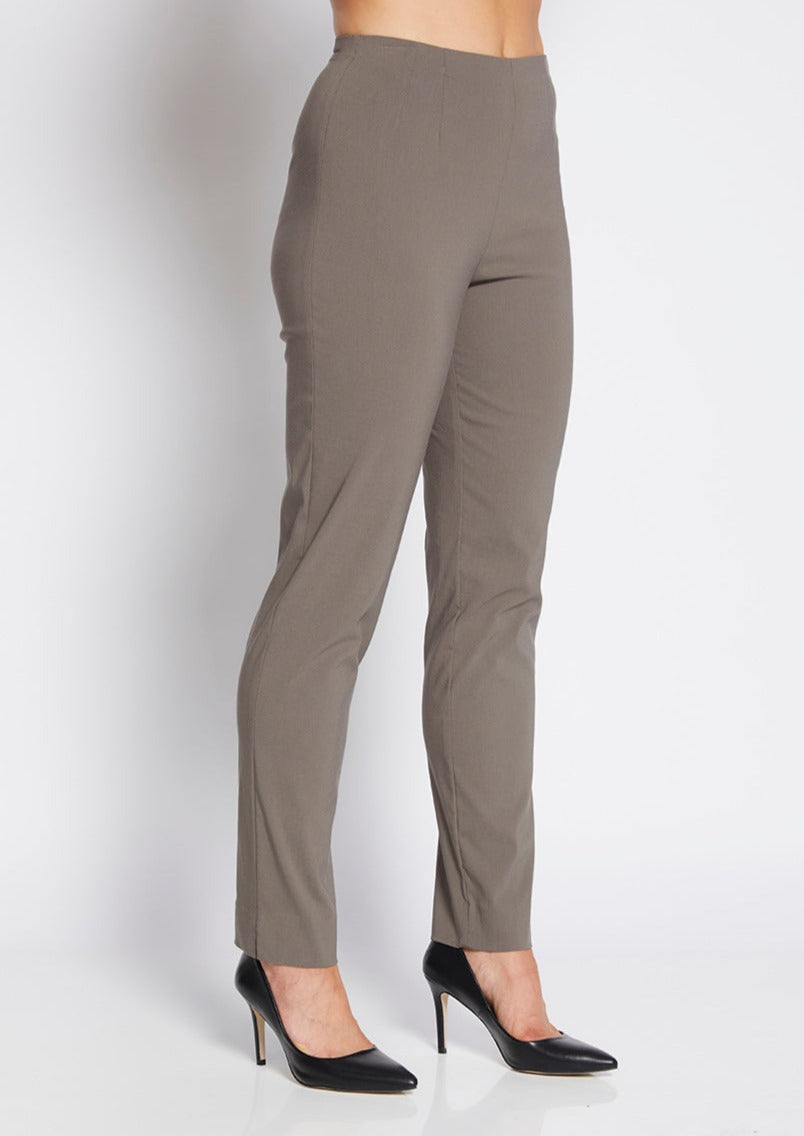 Gem Miracle Bengaline women's full-length straight-cut pants in bark neutral.