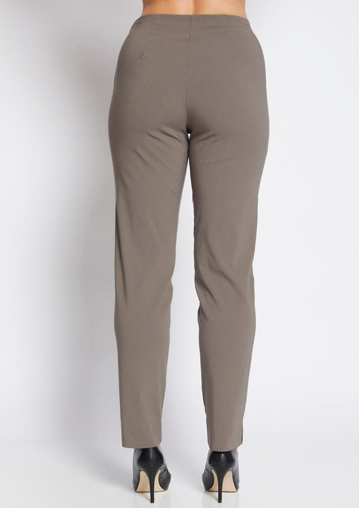 Gem Miracle Bengaline women's full-length straight-cut pants in bark neutral.