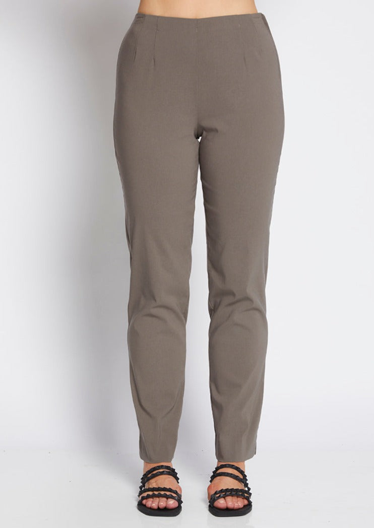 Gem Miracle Bengaline women's full-length straight-cut pants in bark neutral.