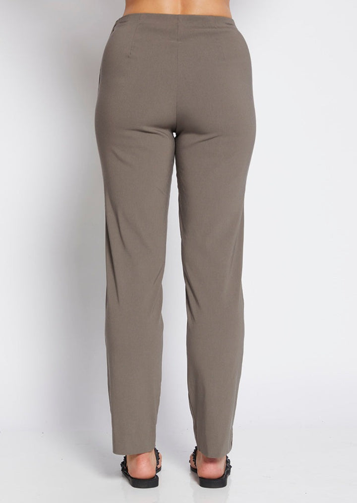 Gem Miracle Bengaline women's full-length straight-cut pants in bark neutral.