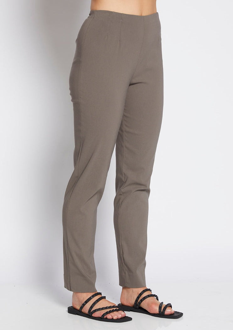 Gem Miracle Bengaline women's full-length straight-cut pants in bark neutral.