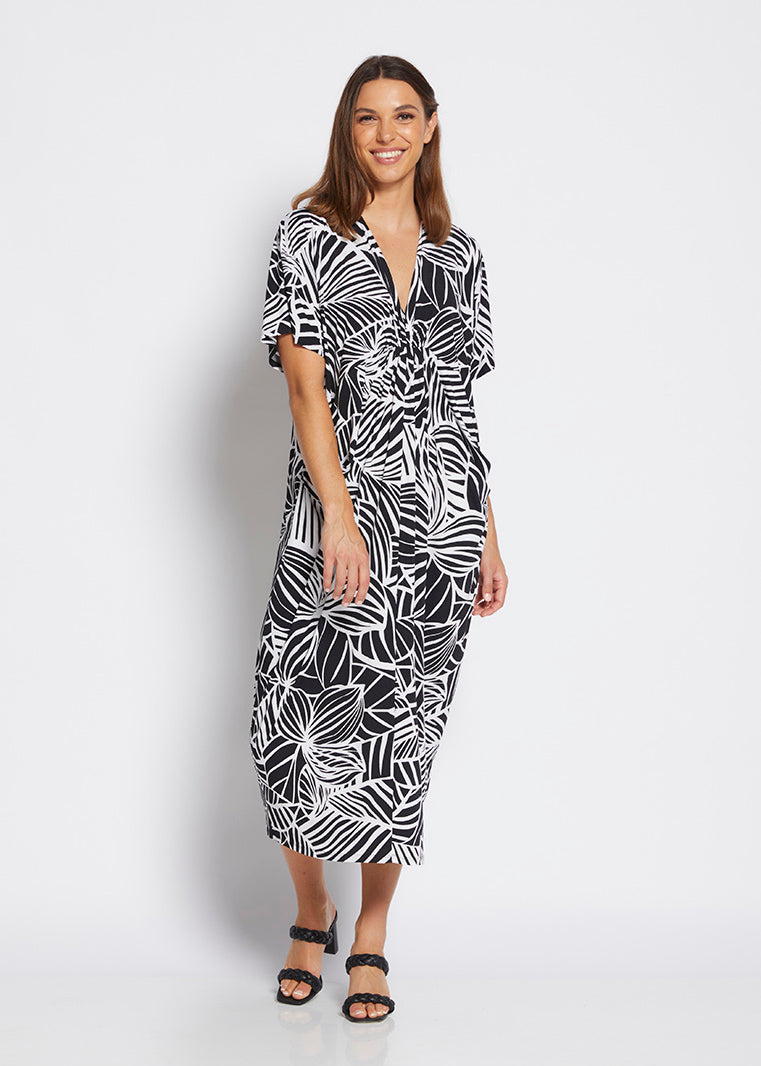 Philosophy Australia Jagger jersey gathered dress in Palm print, made in Australia