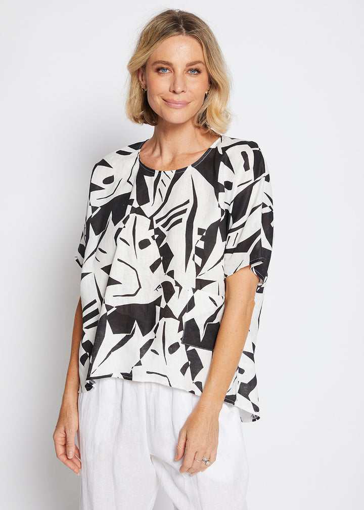 Philosophy Australia Jessica Linen Top in Black Jungle Print