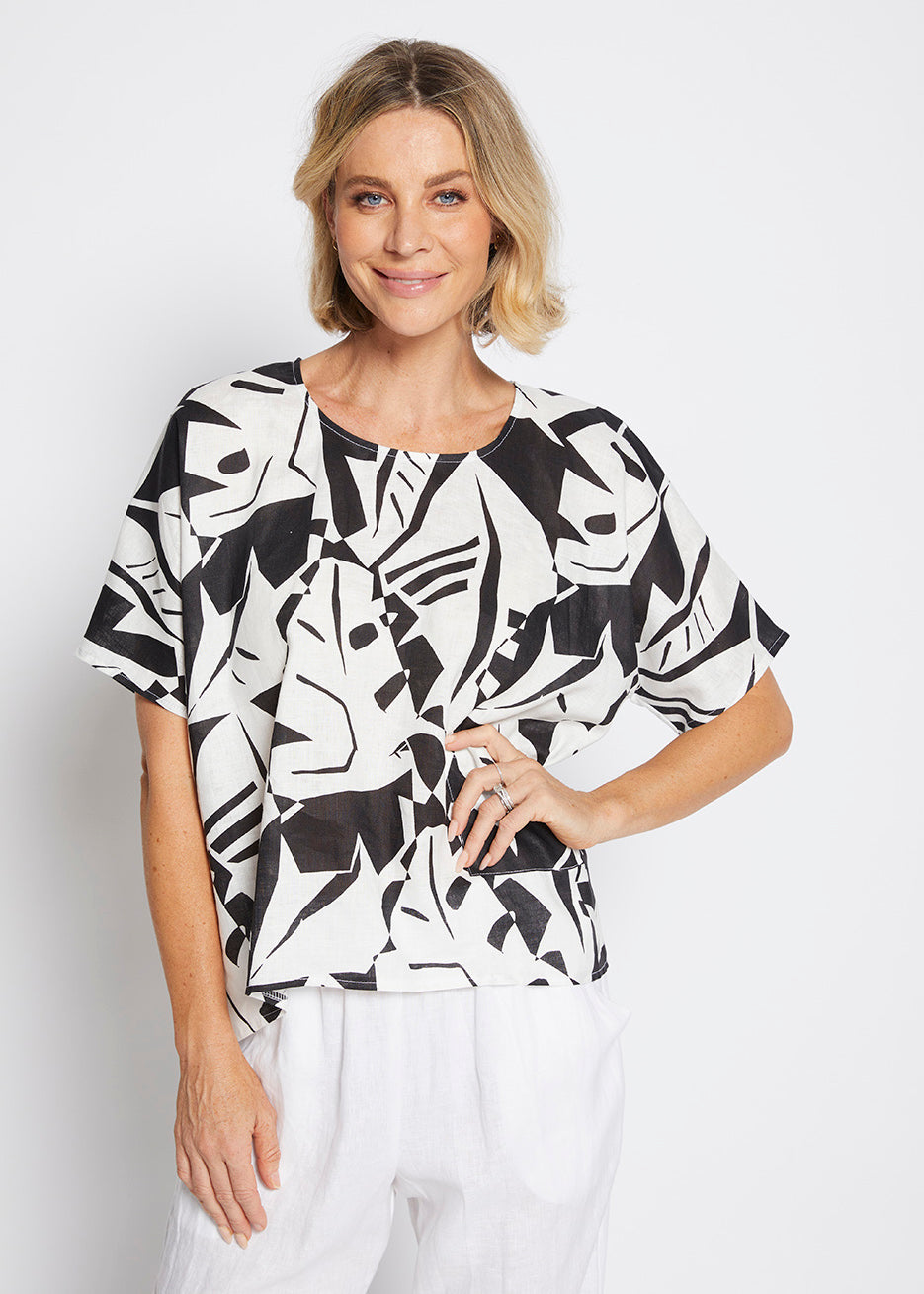 Philosophy Australia Jessica Linen Top in Black Jungle Print