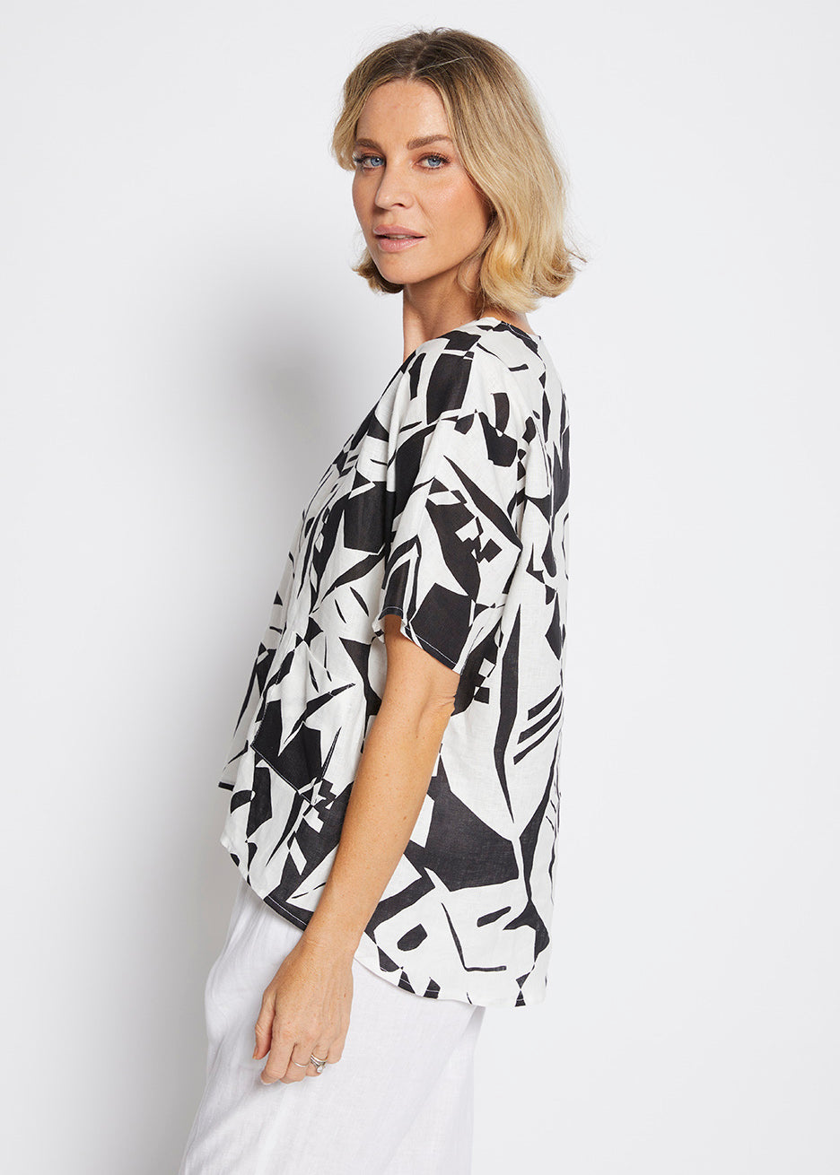 Philosophy Australia Jessica Linen Top in Black Jungle Print