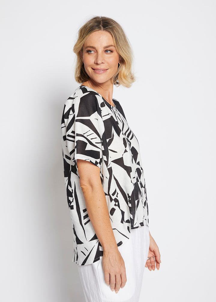 Philosophy Australia Jessica Linen Top in Black Jungle Print