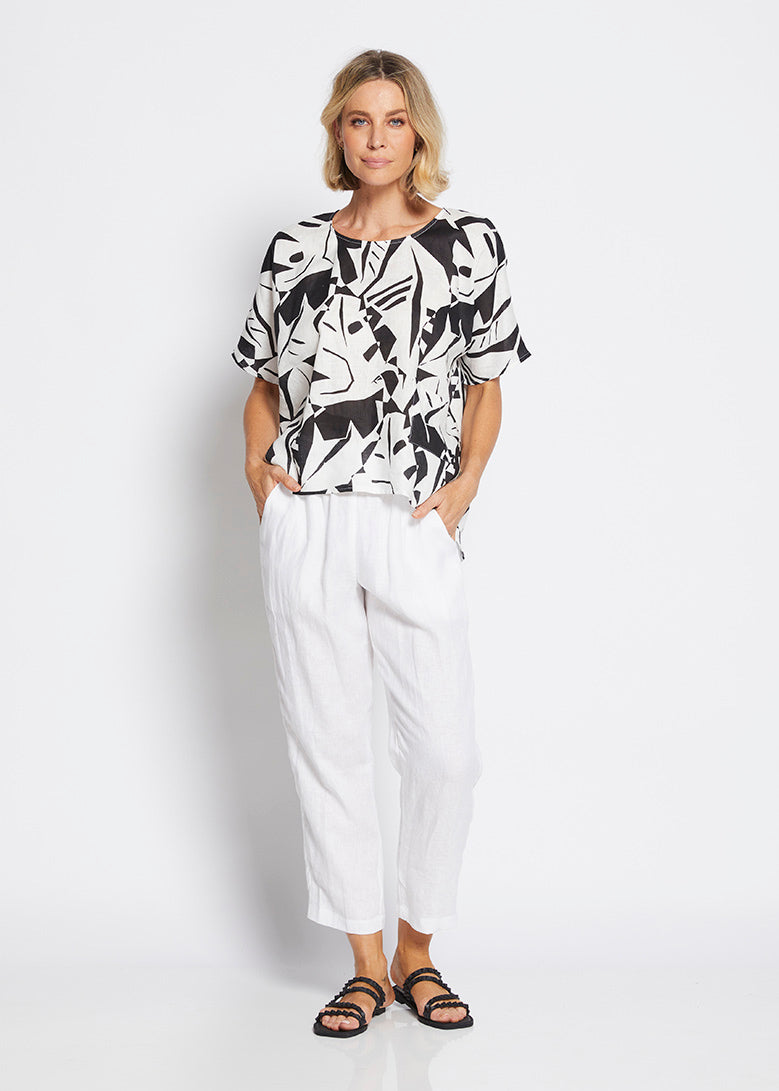 Philosophy Australia Jessica Linen Top in Black Jungle Print