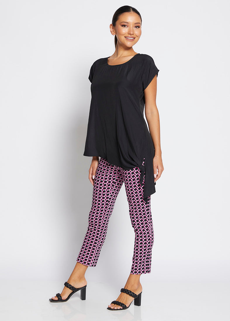 Easy printed bengaline 7/8 pant in Pink Lattice