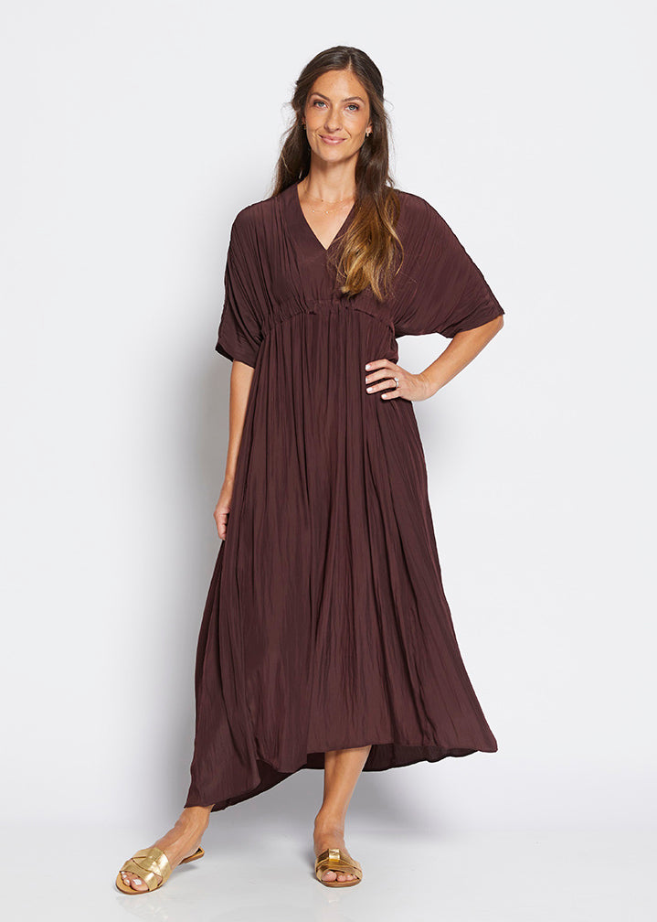 Misty Lustre kaftan dress in Chocolate