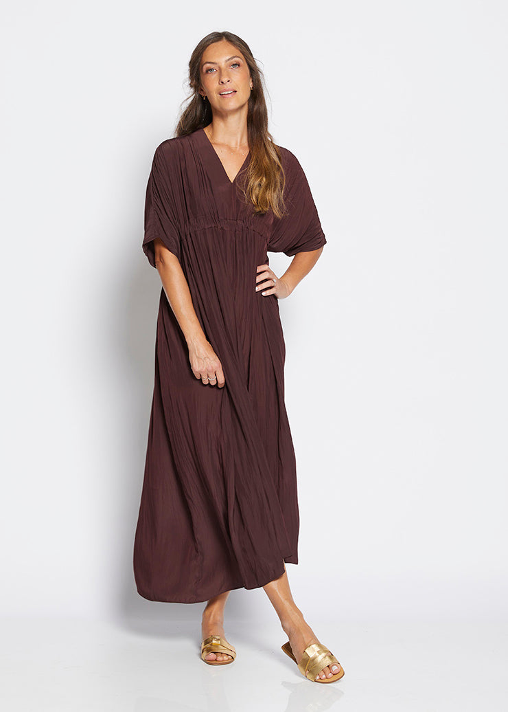 Misty Lustre kaftan dress in Chocolate