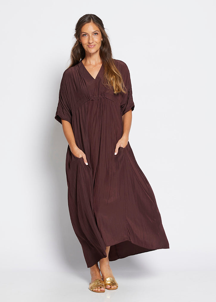 Misty Lustre kaftan dress in Chocolate