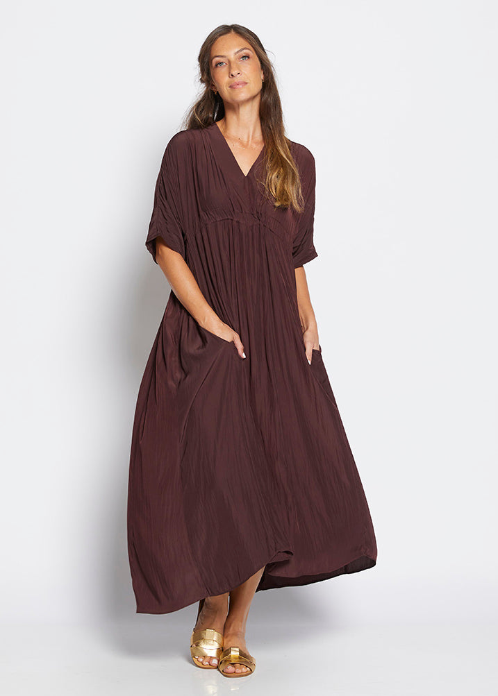 Misty Lustre kaftan dress in Chocolate