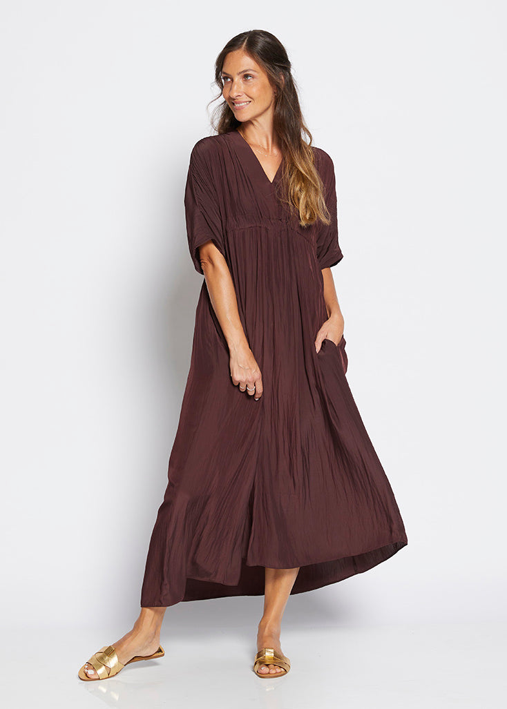 Misty Lustre kaftan dress in Chocolate