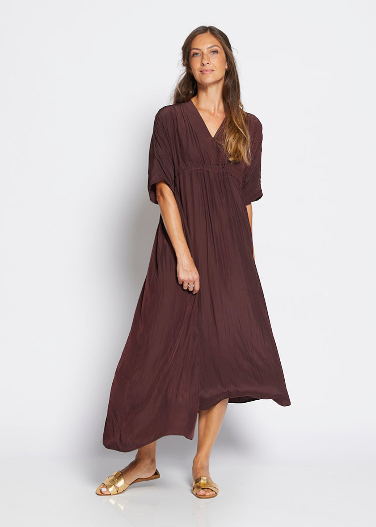 Misty Lustre kaftan dress in Chocolate