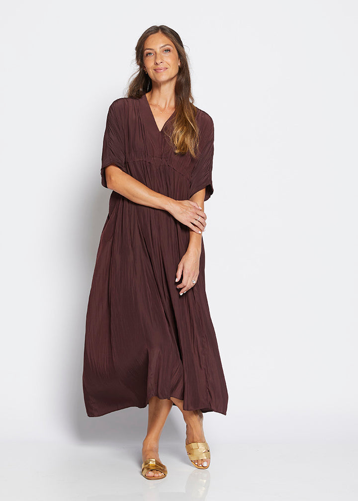 Misty Lustre kaftan dress in Chocolate