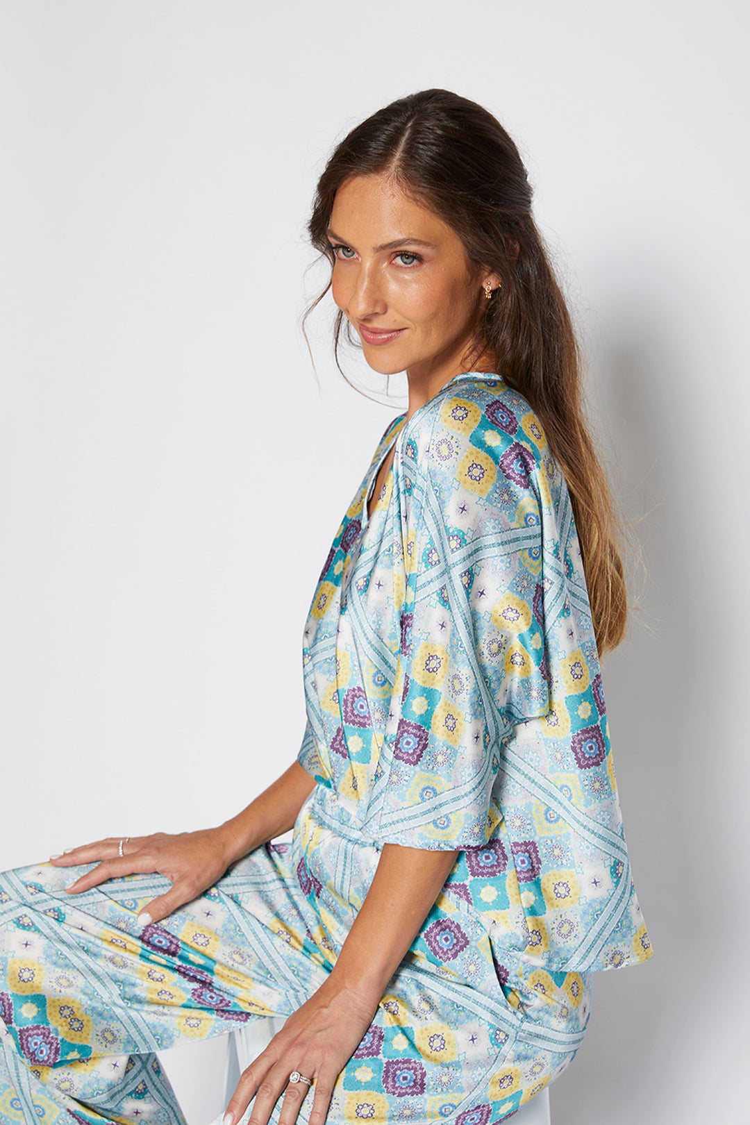 Lila Satin Reversible Wear Top in Lemoncello Print Philosophy Australia