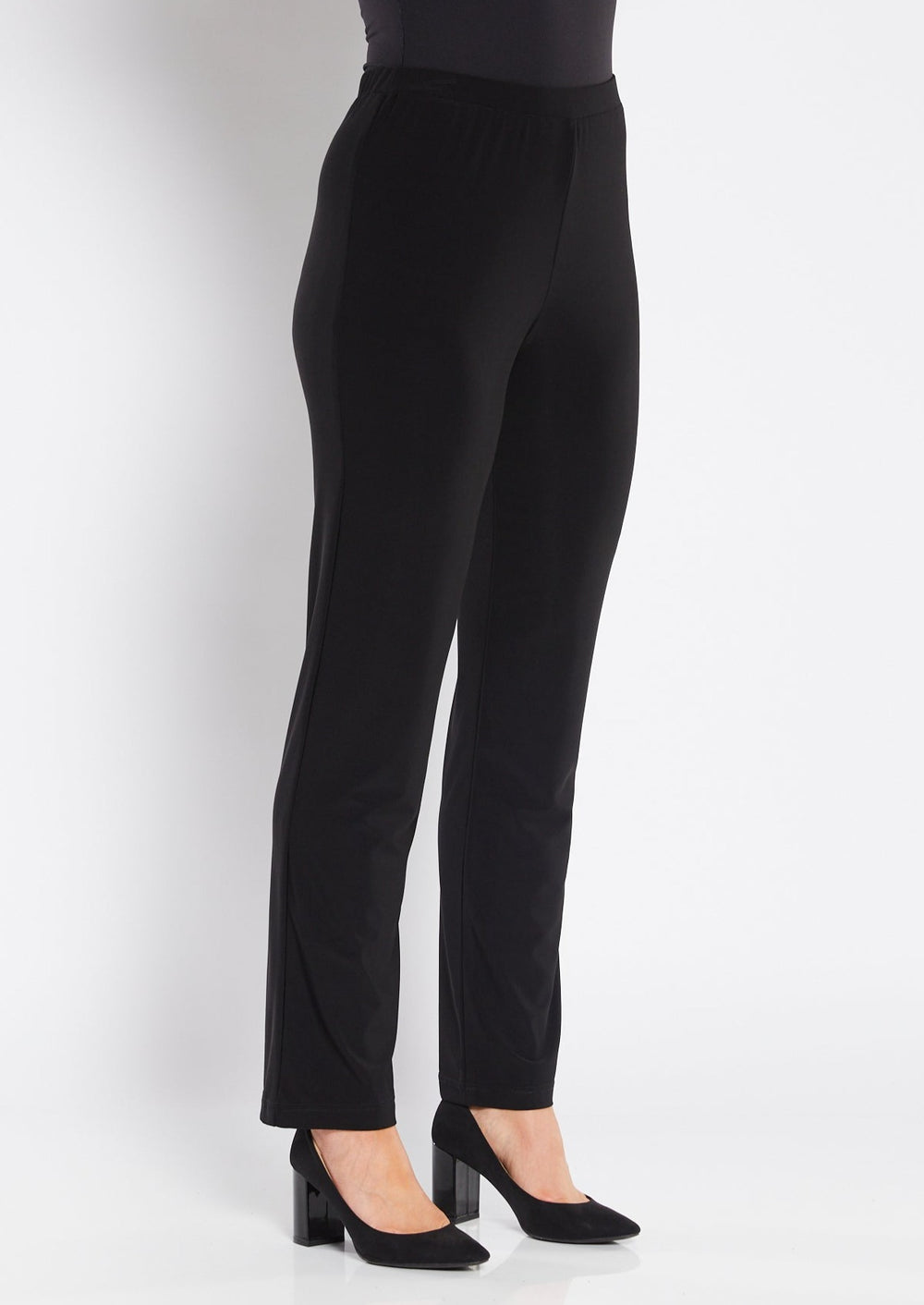 Linear Jersey Women's full length straight leg pants in black.