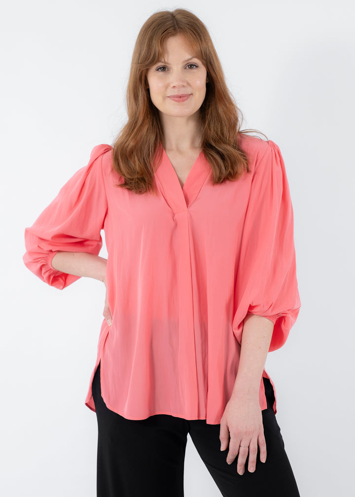 Maple Lustre Women's Blouse with billow sleeves in Coral.