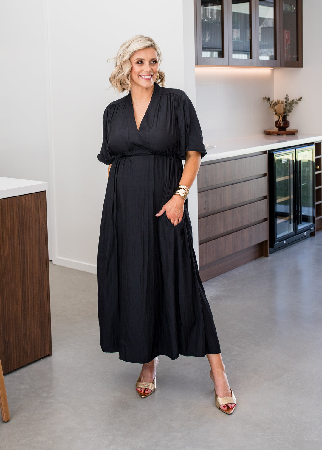 Philosophy Australia Misty Lustre kaftan dress - black, made in Australia