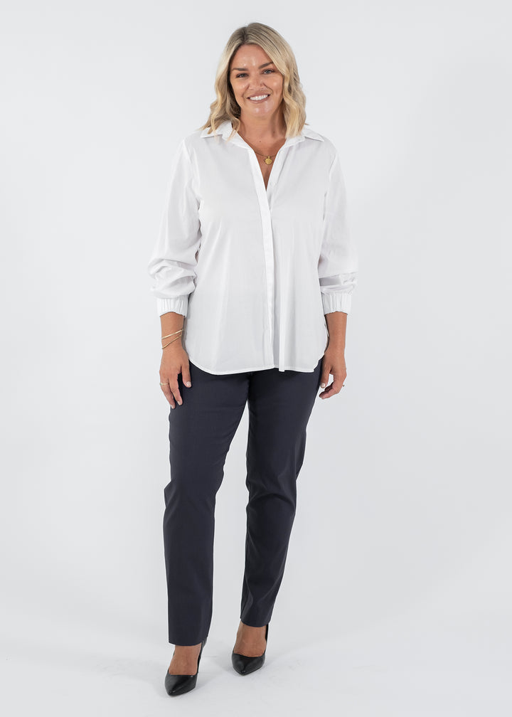 Narrow Miracle Bengaline Women's full-length slim-cut in french navy pants.