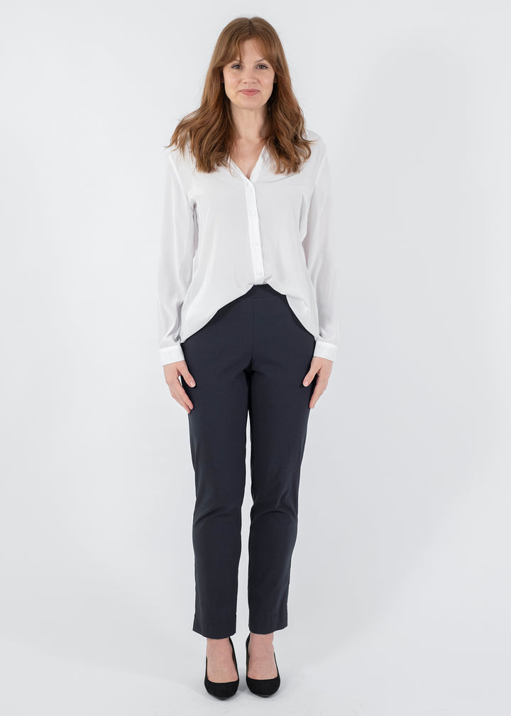 Narrow Miracle Bengaline Women's full-length slim-cut in french navy pants.