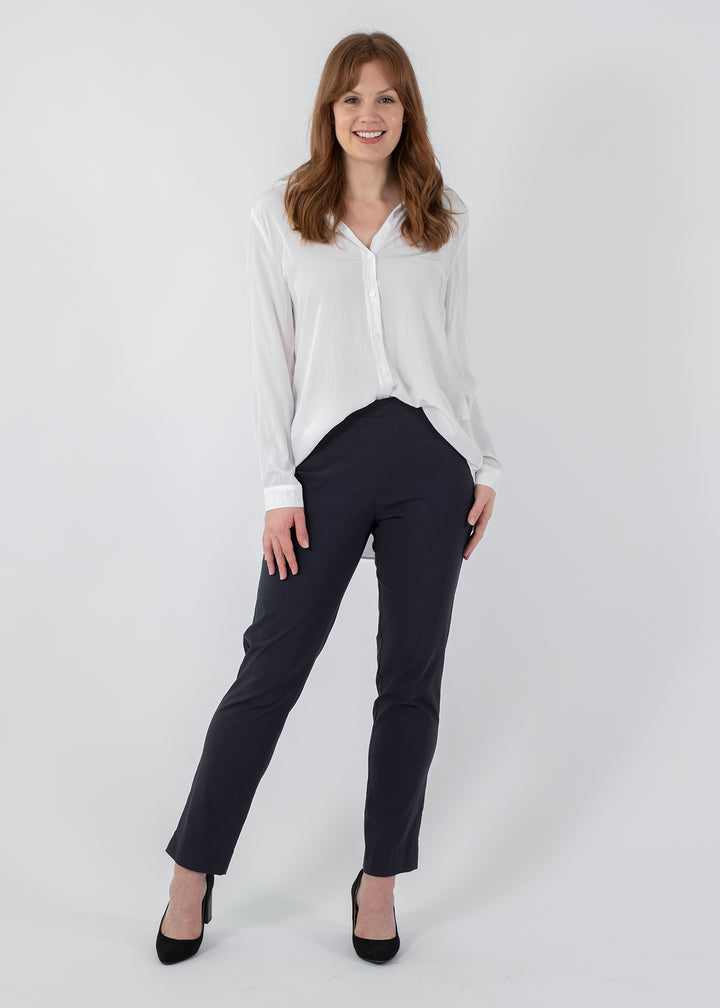 Narrow Miracle Bengaline Women's full-length slim-cut in french navy pants.