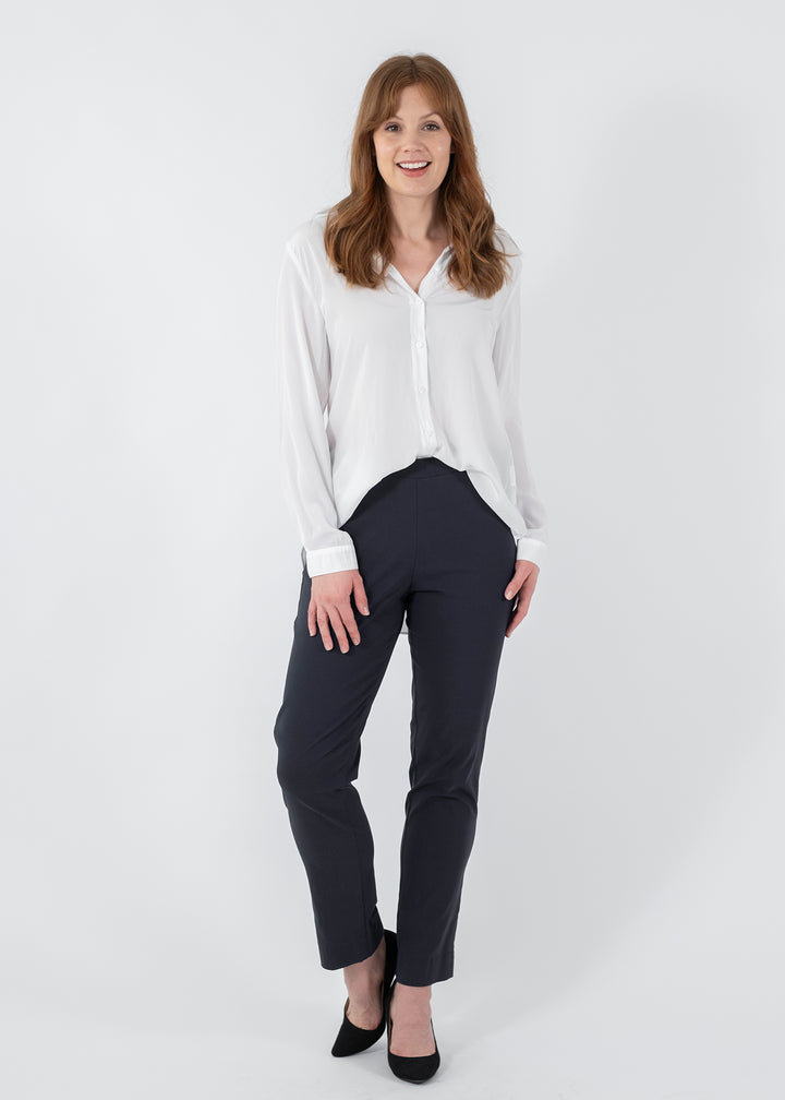 Narrow Miracle Bengaline Women's full-length slim-cut in french navy pants.