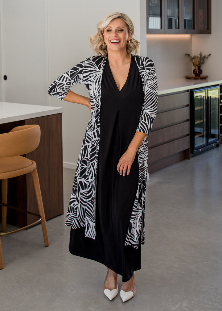 Philosophy Australia Neo jersey longline cardi in Palm print, made in Australia