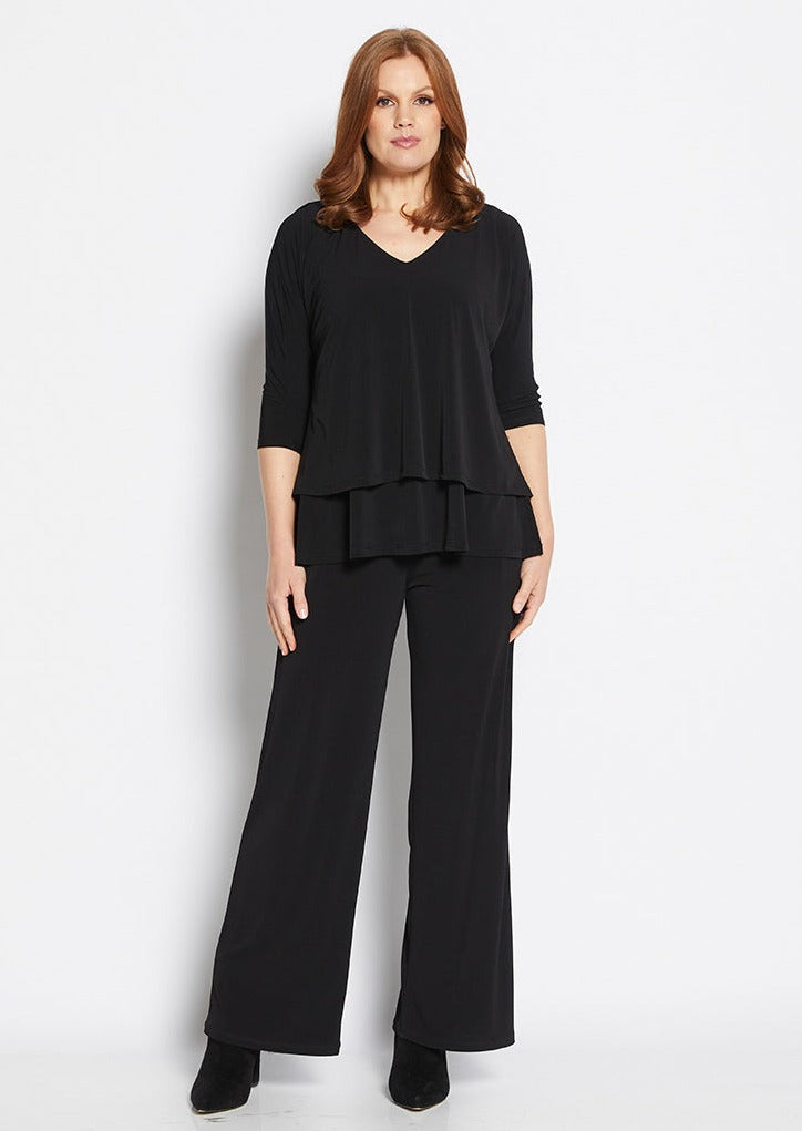 Paltrow Jersey Women's full length wide leg pants in Black.