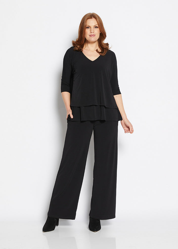 Paltrow Jersey Women's full length wide leg pants in Black.