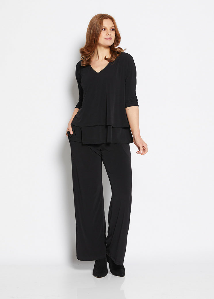 Paltrow Jersey Women's full length wide leg pants in Black.