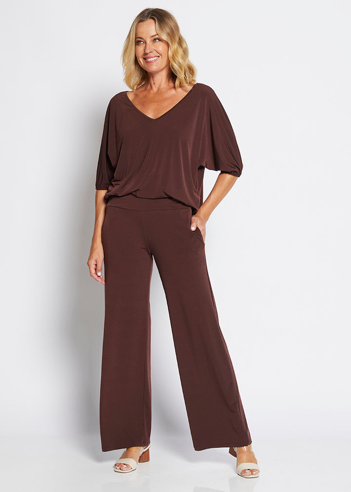 Philosophy Australia Paltrow jersey wide leg pant - chocolate, made in Australia