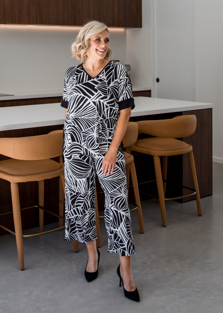 Philosophy Australia Yogi jersey wide leg culotte in Palm print, made in Australia